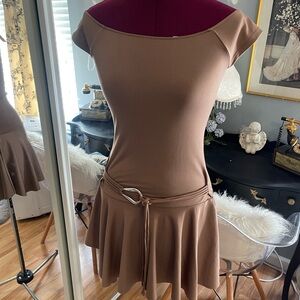 Full Tilt Brown Off-Shoulder Dress